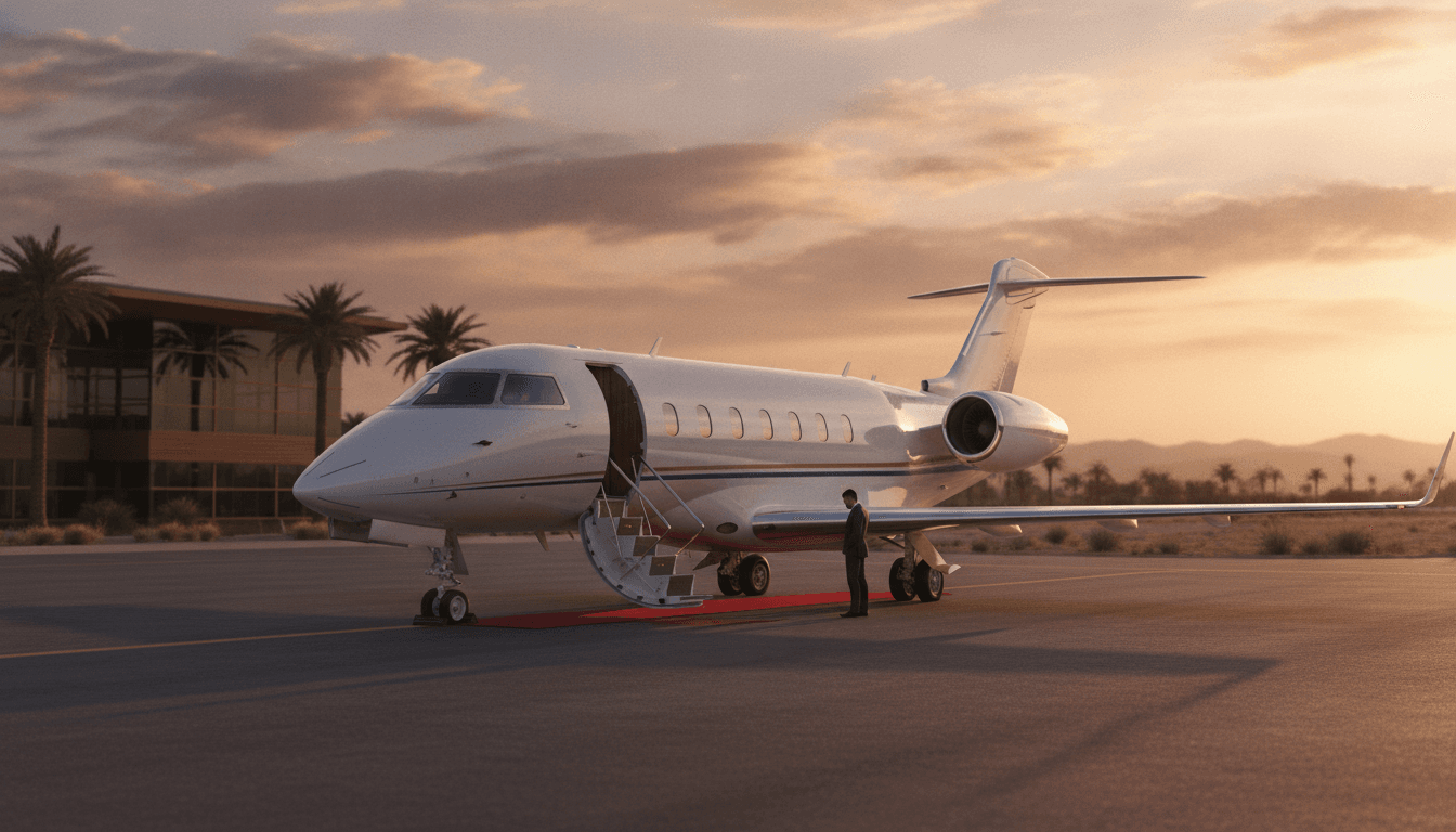 Private jet on tarmac at golden hour