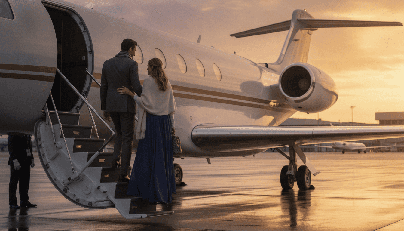 Passengers boarding a private jet